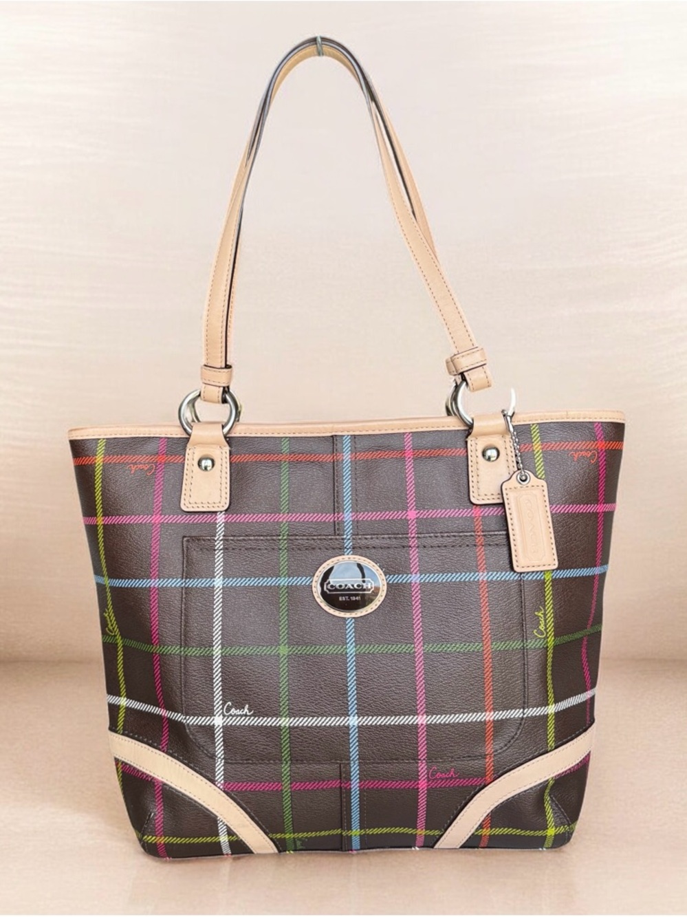 Coach Peyton Tattersall Shoulder Bag Tote